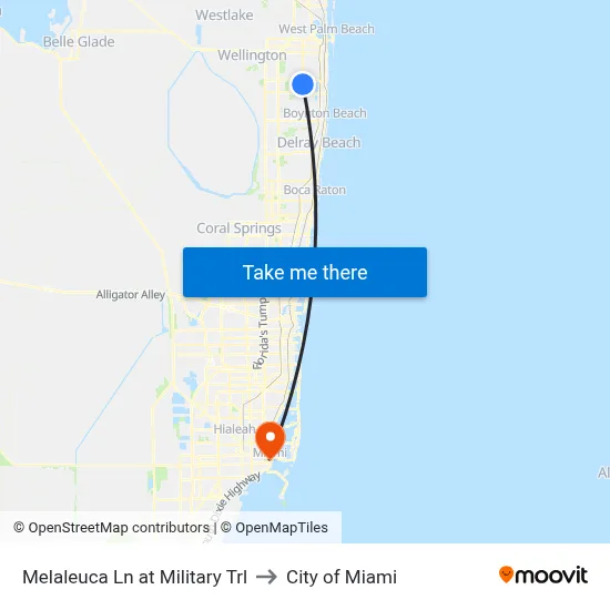 Melaleuca Ln at Military Trl to City of Miami map