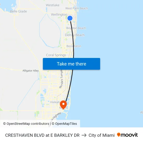 CRESTHAVEN BLVD at  E BARKLEY DR to City of Miami map
