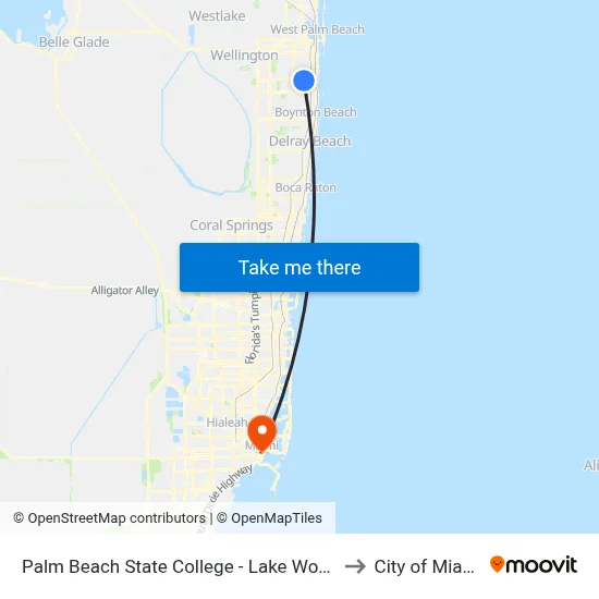 Palm Beach State College - Lake Worth to City of Miami map