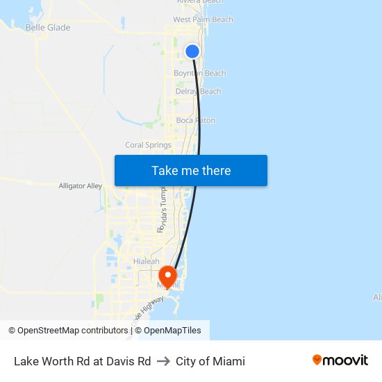 Lake Worth Rd at Davis Rd to City of Miami map