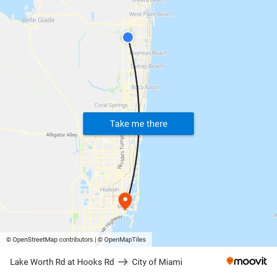 Lake Worth Rd at Hooks Rd to City of Miami map