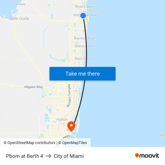 PBOM at BERTH 4 to City of Miami map