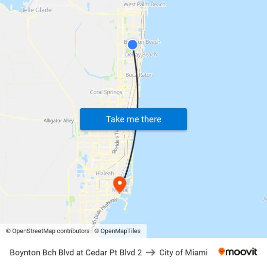 Boynton Bch Blvd at Cedar Pt Blvd 2 to City of Miami map