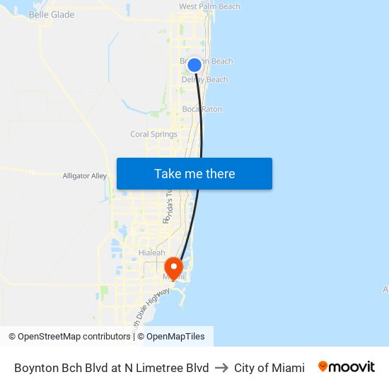 Boynton Bch Blvd at N Limetree Blvd to City of Miami map