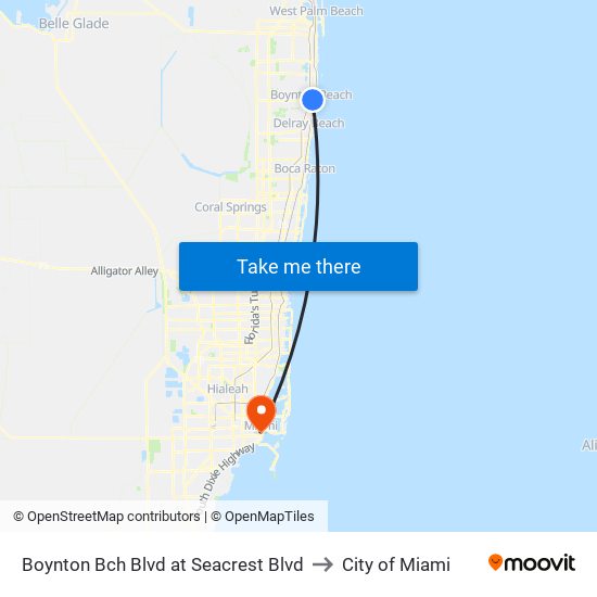 Boynton Bch Blvd at Seacrest Blvd to City of Miami map