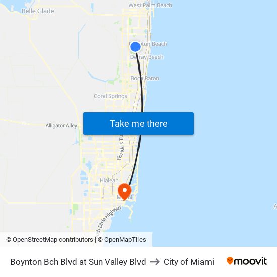 Boynton Bch Blvd at Sun Valley Blvd to City of Miami map