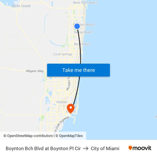 Boynton Bch Blvd at Boynton Pl Cir to City of Miami map
