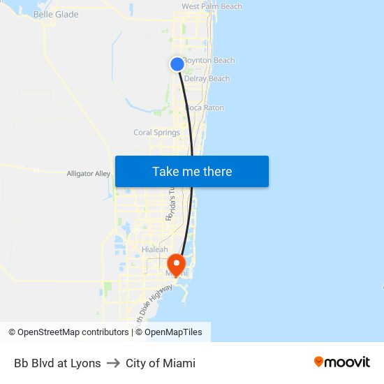 Bb Blvd at Lyons to City of Miami map