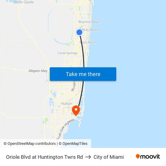 ORIOLE BLVD at HUNTINGTON TWRS RD to City of Miami map