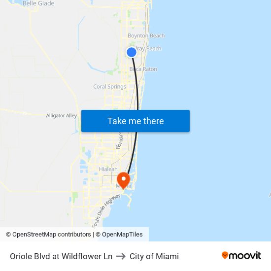 Oriole Blvd at Wildflower Ln to City of Miami map