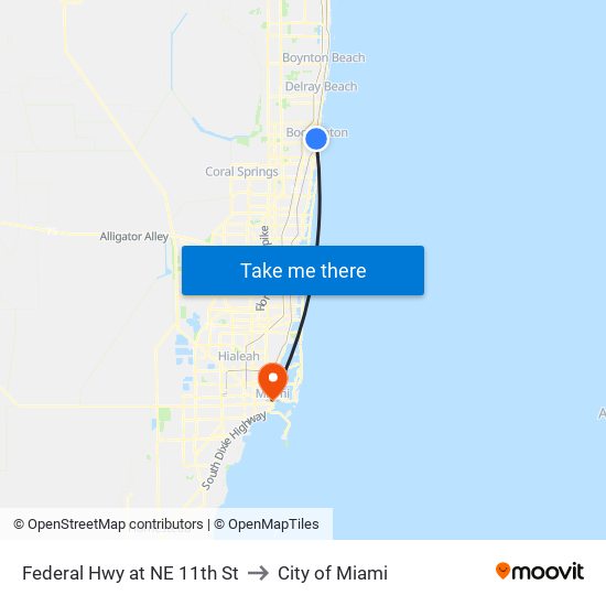 Federal Hwy at NE 11th St to City of Miami map