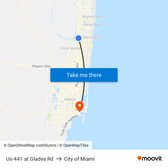 Us-441 at Glades Rd to City of Miami map