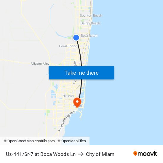 Us-441/Sr-7 at Boca Woods Ln to City of Miami map