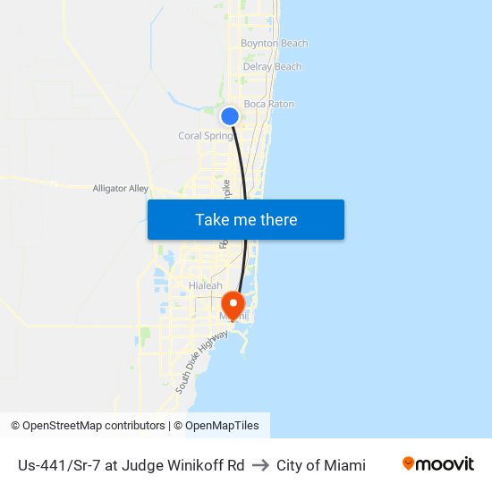 Us-441/Sr-7 at Judge Winikoff Rd to City of Miami map