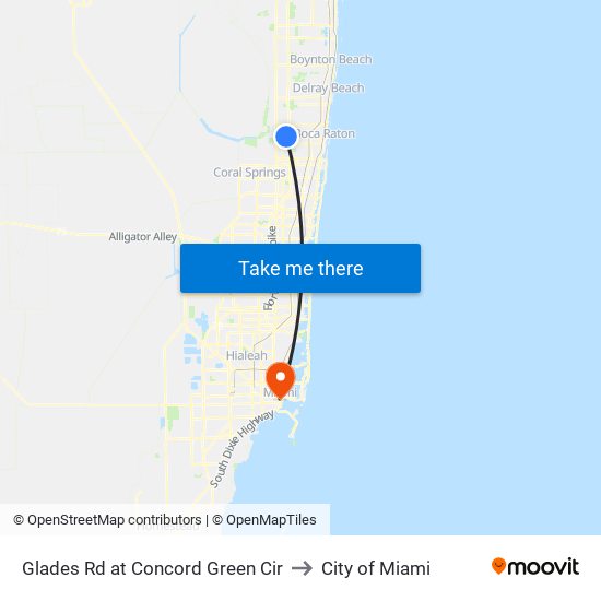 Glades Rd at Concord Green Cir to City of Miami map