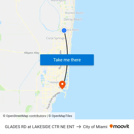 GLADES RD at LAKESIDE CTR NE ENT to City of Miami map