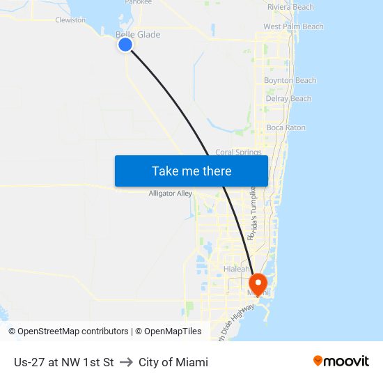 Us-27 at NW 1st St to City of Miami map