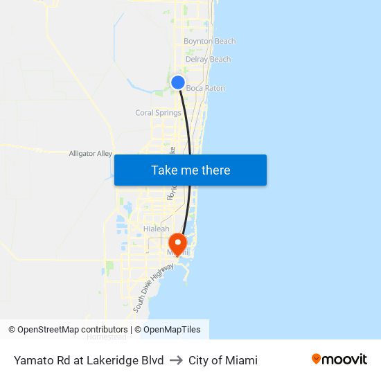 Yamato Rd at Lakeridge Blvd to City of Miami map