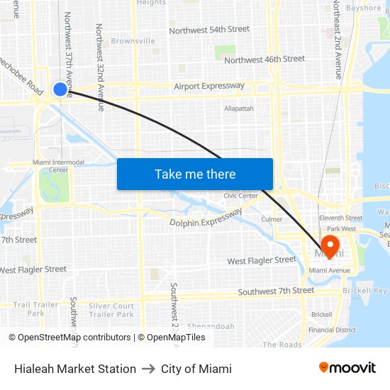 Hialeah Market Station to City of Miami map