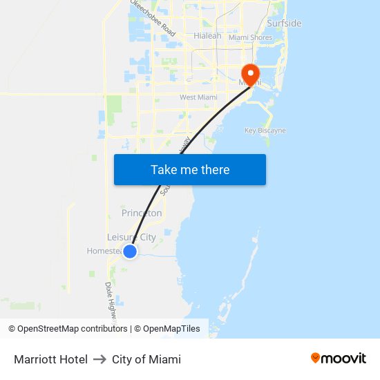 Marriott Hotel to City of Miami map