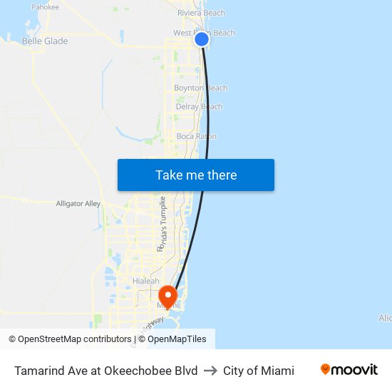 Tamarind Ave at Okeechobee Blvd to City of Miami map
