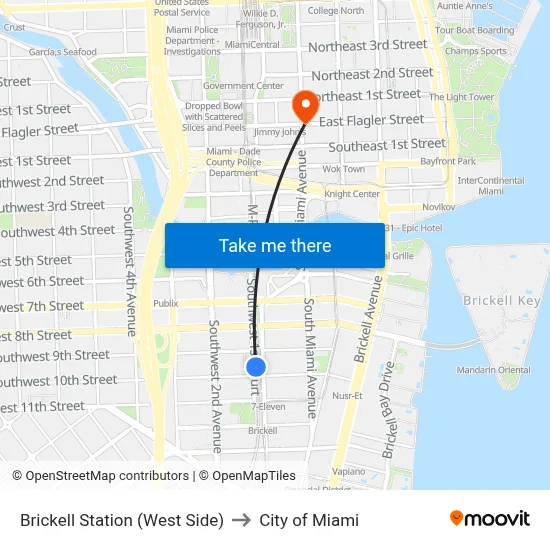 Brickell Station (West Side) to City of Miami map