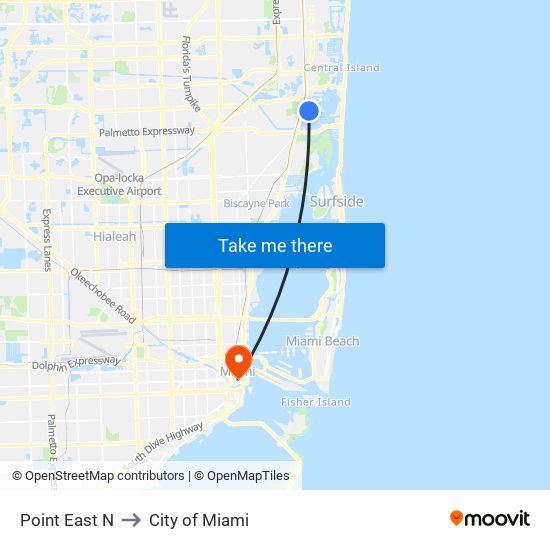 Point East N to City of Miami map