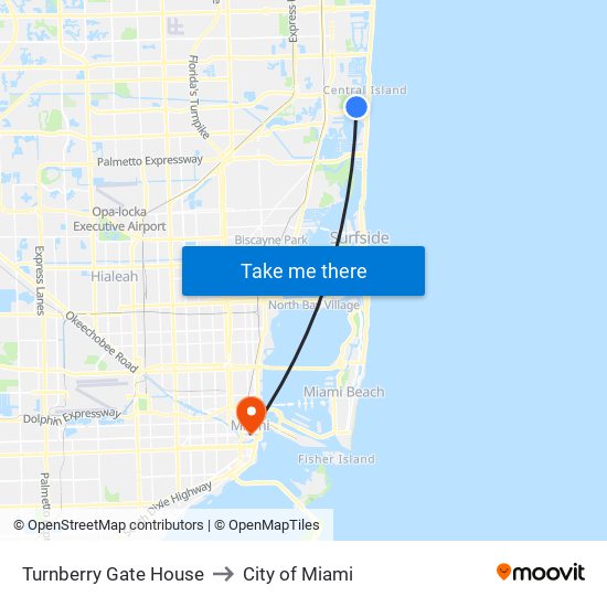 Turnberry Gate House to City of Miami map