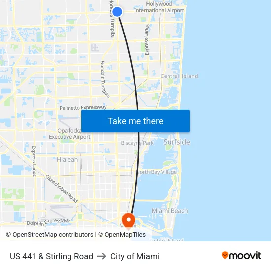 US 441 & Stirling Road to City of Miami map