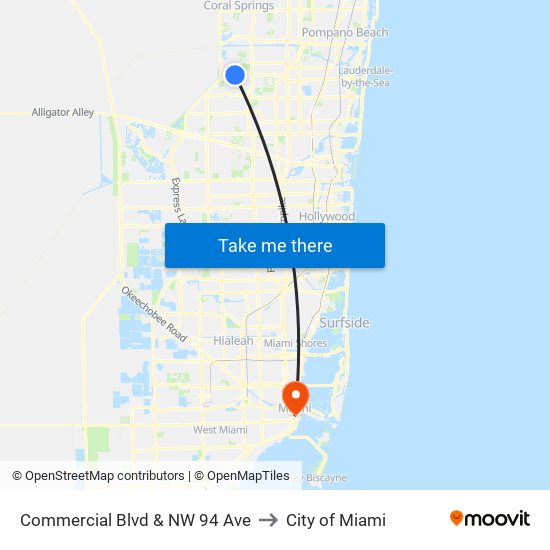 Commercial Blvd & NW 94 Ave to City of Miami map