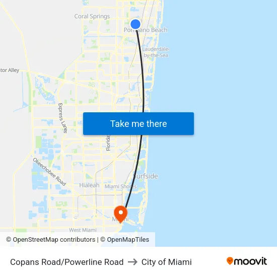 Copans Road/Powerline Road to City of Miami map