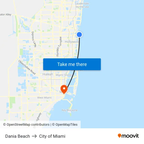 Dania Beach to City of Miami map
