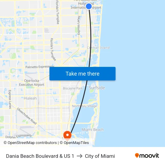 Dania Beach Boulevard & US 1 to City of Miami map