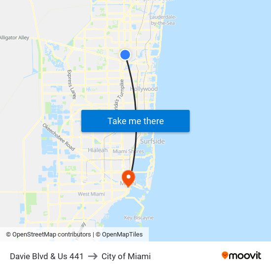 Davie Blvd & Us 441 to City of Miami map