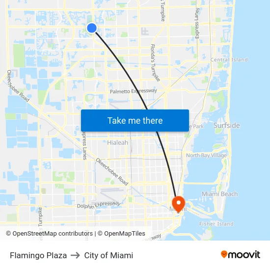 Flamingo Plaza to City of Miami map