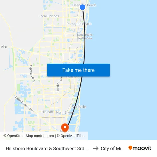 Hillsboro Boulevard & Southwest 3rd Avenue to City of Miami map