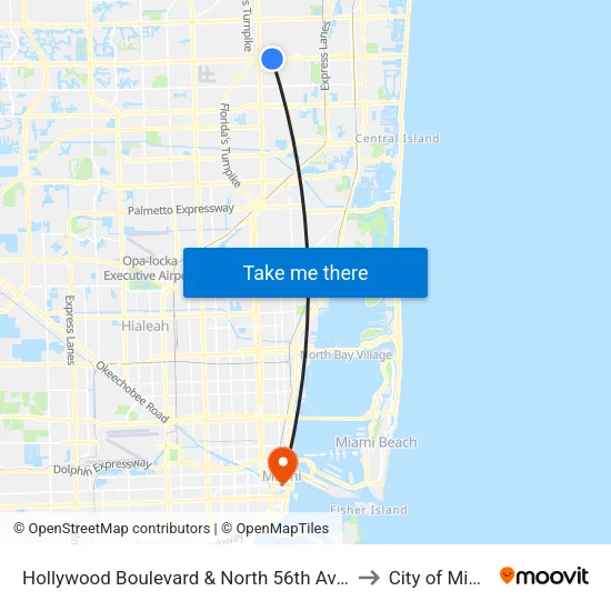Hollywood Boulevard & North 56th Avenue to City of Miami map