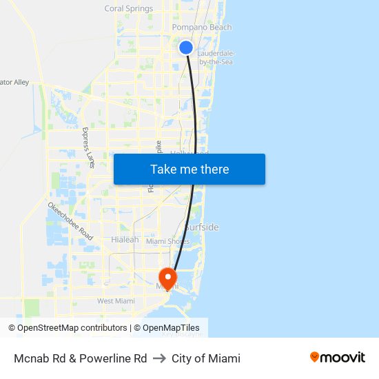 McNab Rd & Powerline Rd to City of Miami map