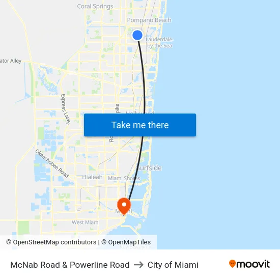 McNab Road & Powerline Road to City of Miami map