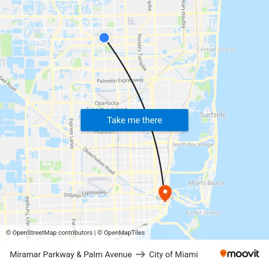 Miramar Parkway & Palm Avenue to City of Miami map