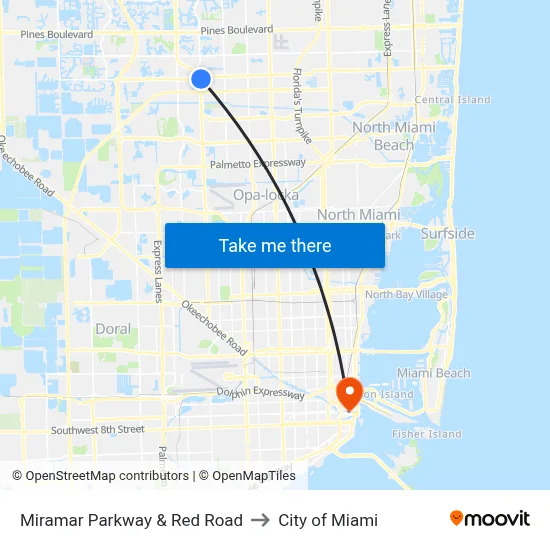Miramar Parkway & Red Road to City of Miami map