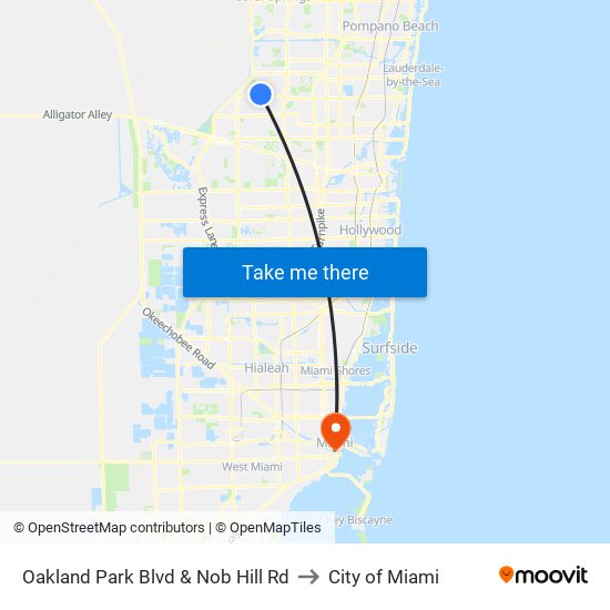 Oakland Park Blvd & Nob Hill Rd to City of Miami map