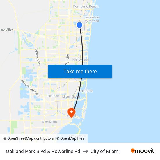 Oakland Park Blvd & Powerline Rd to City of Miami map