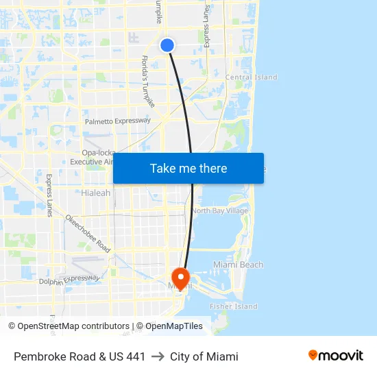 Pembroke Road & US 441 to City of Miami map