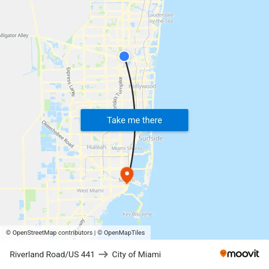 Riverland Road/US 441 to City of Miami map