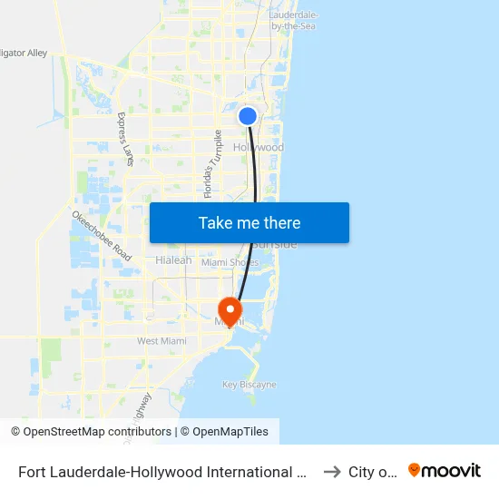 Fort Lauderdale-Hollywood International Airport Griffin Road/Tri-Rail Station to City of Miami map
