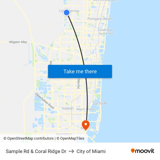 Sample Rd & Coral Ridge Dr to City of Miami map