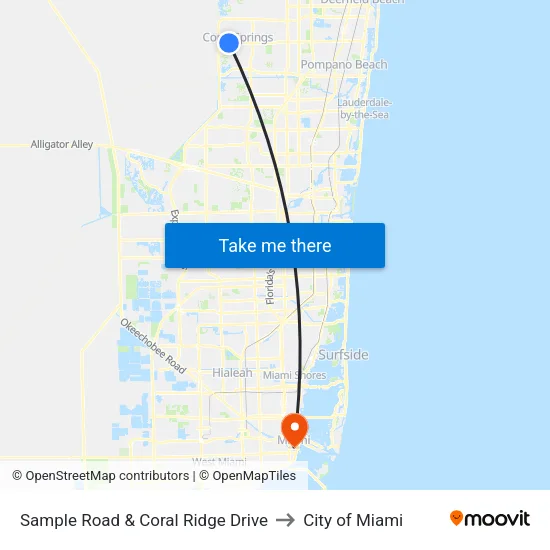 Sample Road & Coral Ridge Drive to City of Miami map