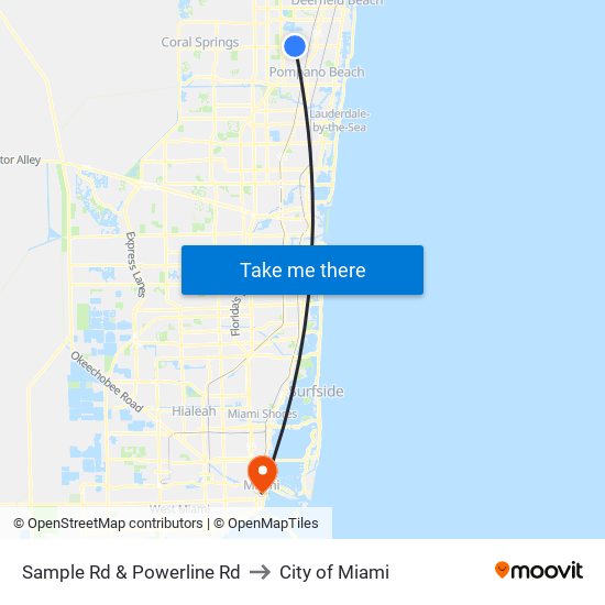 Sample Rd & Powerline Rd to City of Miami map