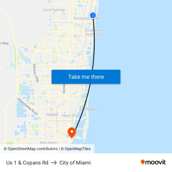 Us 1 & Copans Rd to City of Miami map